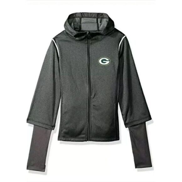 New Green Bay Packers NFL Zip Up Hoodie Girls Large Layered Funnel Neck Jacket - Picture 1 of 9